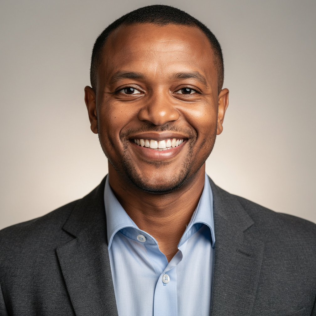 Smiling businessman in business casual attire