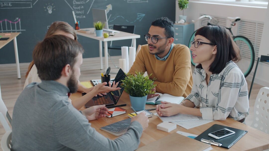 diverse team collaborating in modern office